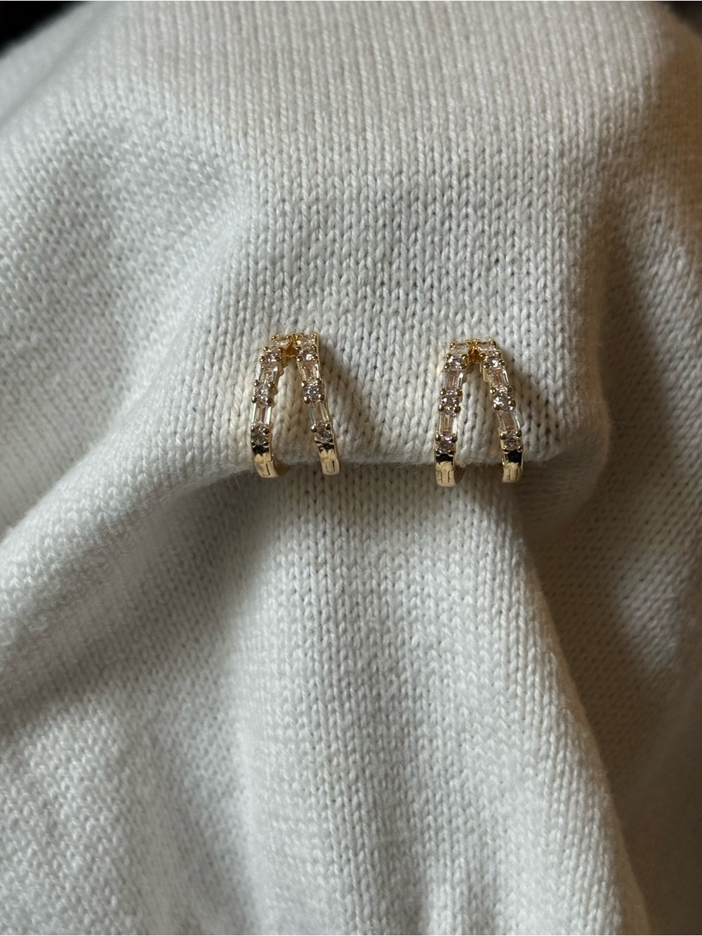 Gold Crystal Double-Row Hoop Earrings - Gold